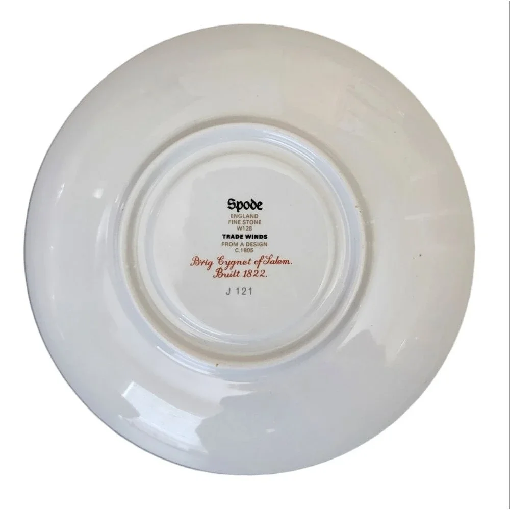 Spode Trade Winds Cup Saucer Red Gold England Fine Stone W128 Design C 1805